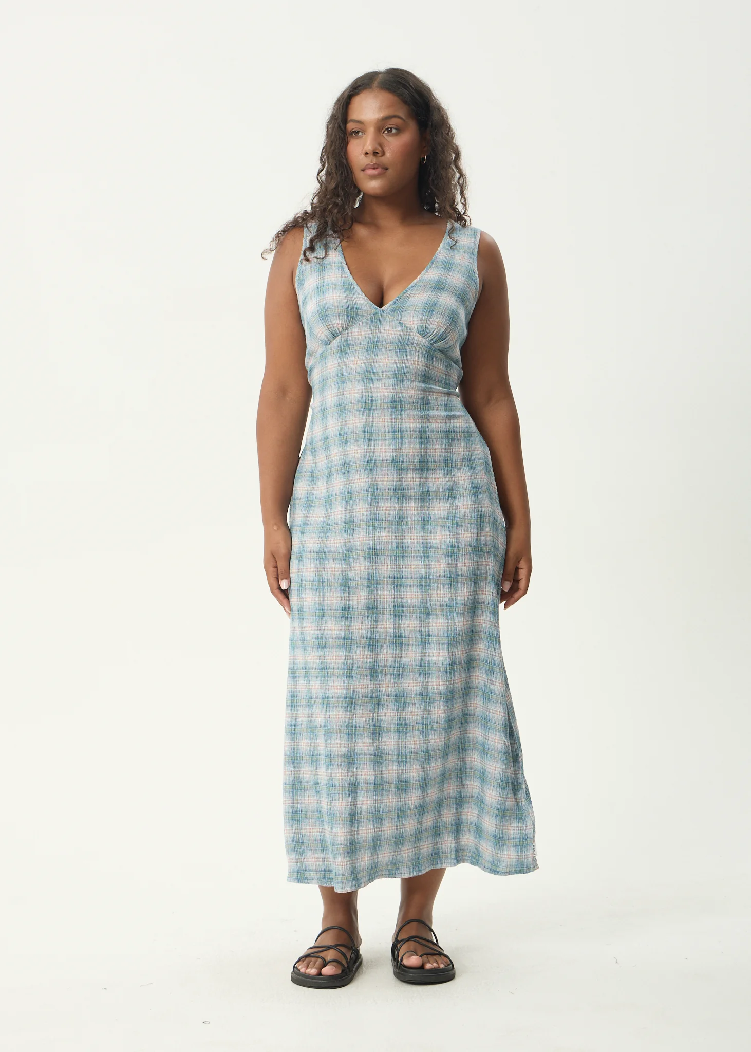 AFENDS Womens Position - Seersucker Maxi Dress - Lake Check - Image 2