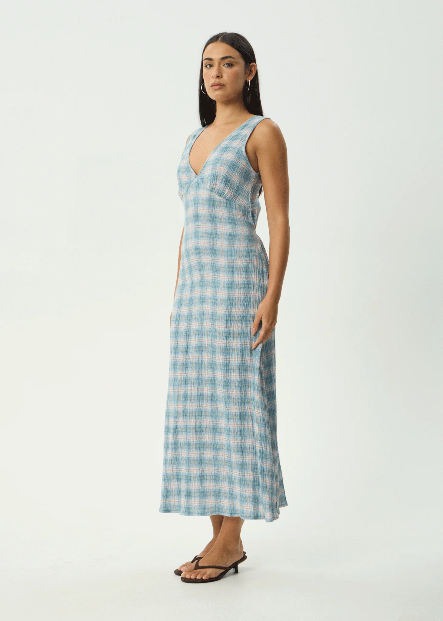AFENDS Womens Position - Seersucker Maxi Dress - Lake Check - Image 4