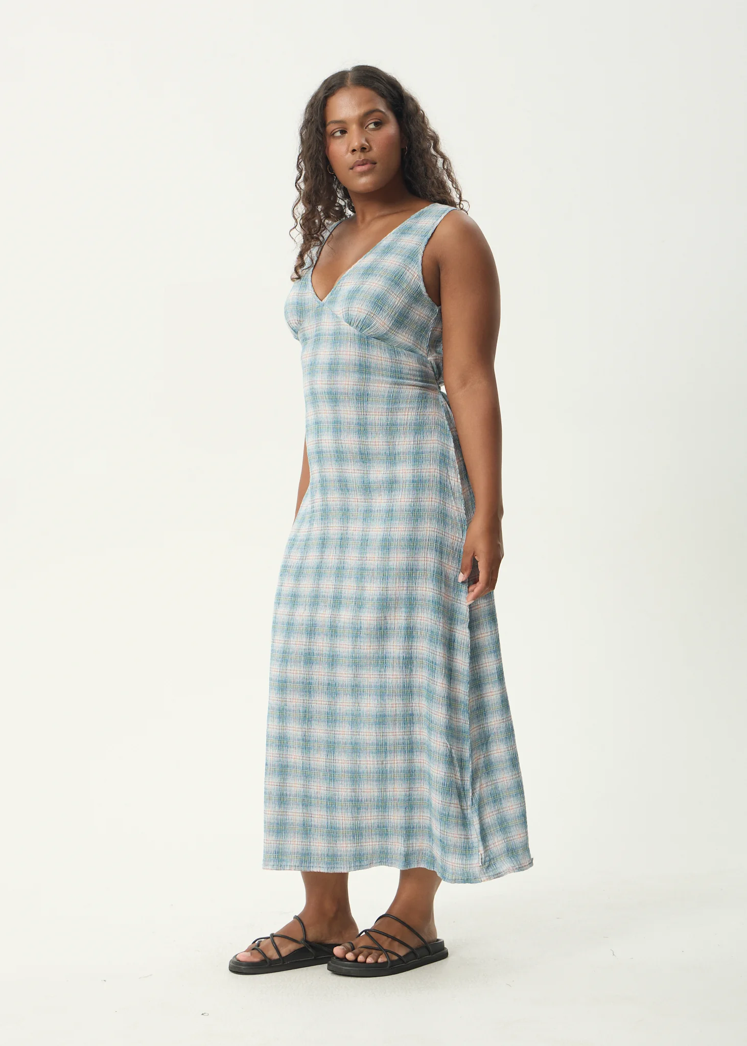 AFENDS Womens Position - Seersucker Maxi Dress - Lake Check - Image 5