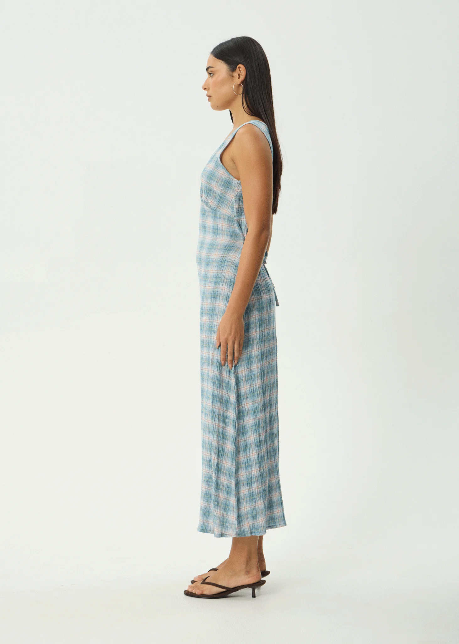 AFENDS Womens Position - Seersucker Maxi Dress - Lake Check - Image 6