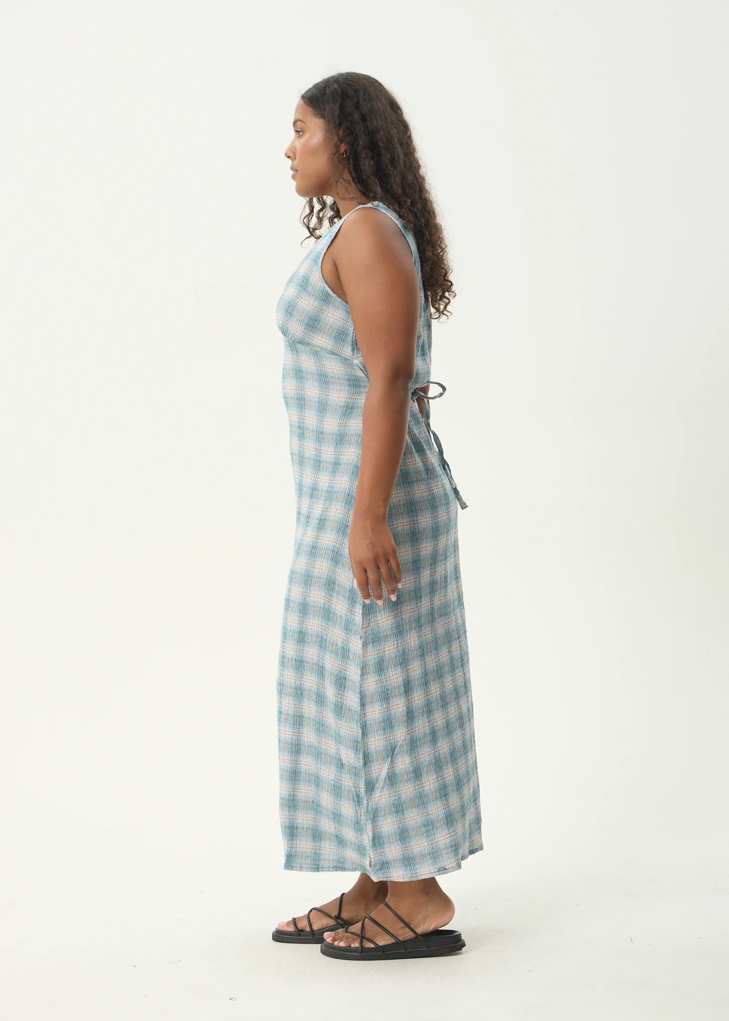 AFENDS Womens Position - Seersucker Maxi Dress - Lake Check - Image 7