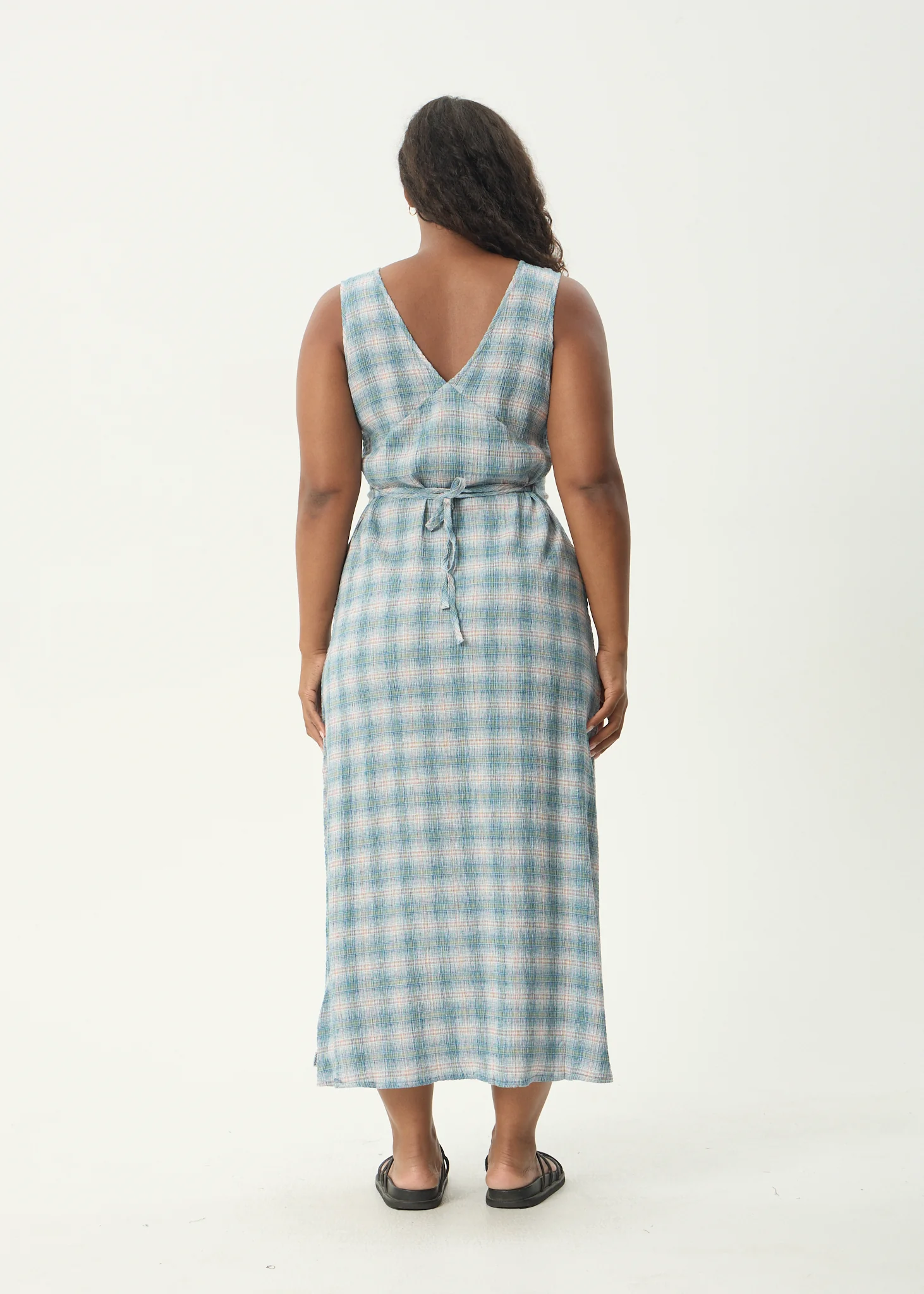 AFENDS Womens Position - Seersucker Maxi Dress - Lake Check - Image 9
