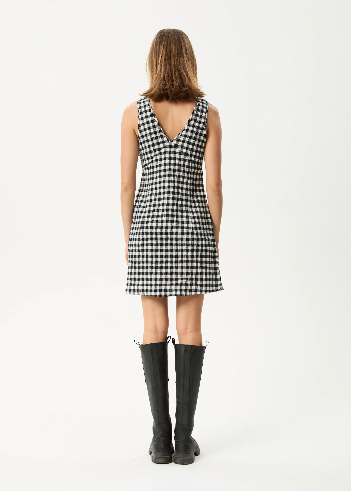 AFENDS Womens Rowan - Seersucker Mini Dress - Black / White - Image 5