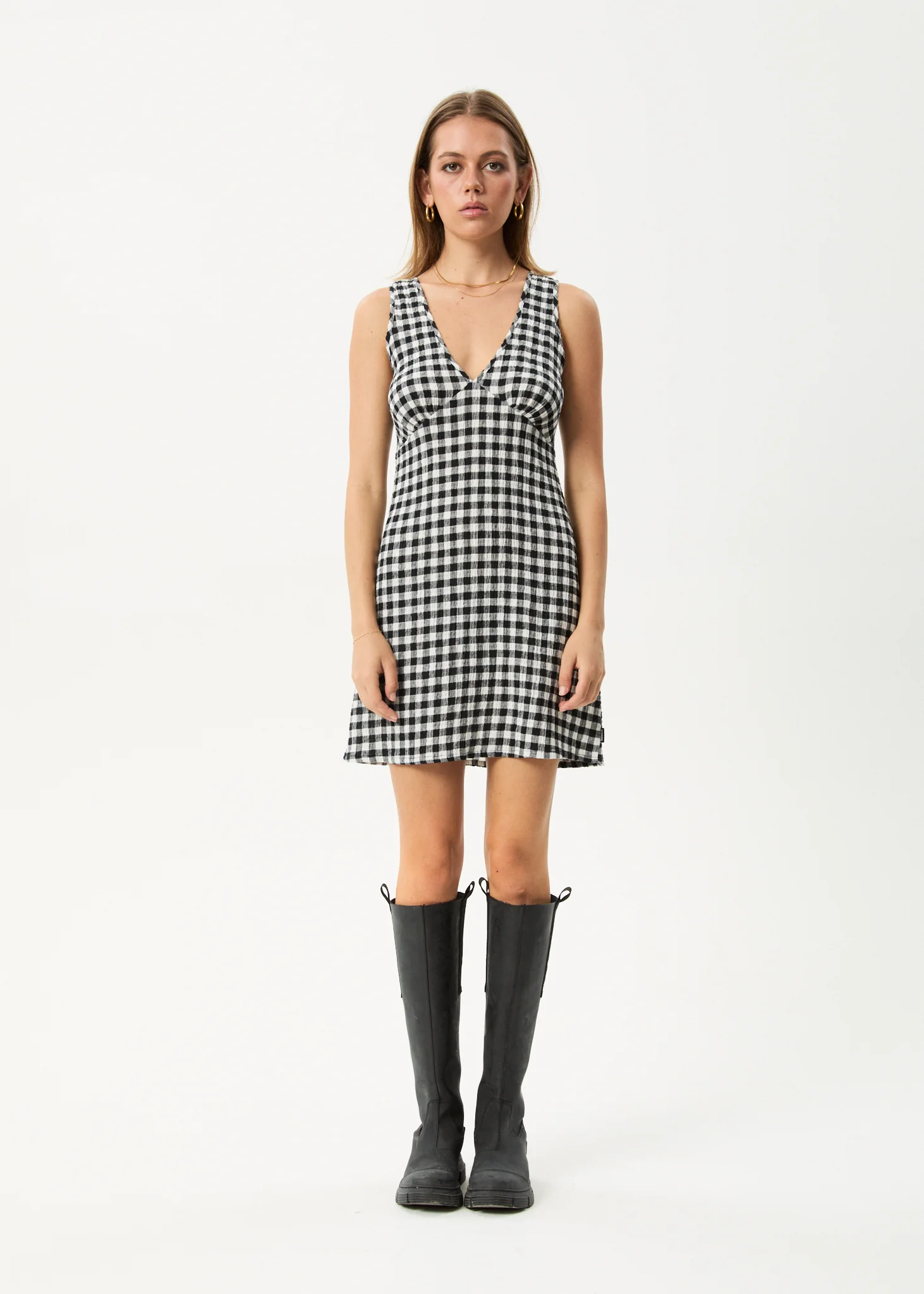 AFENDS Womens Rowan - Seersucker Mini Dress - Black / White - Image 9