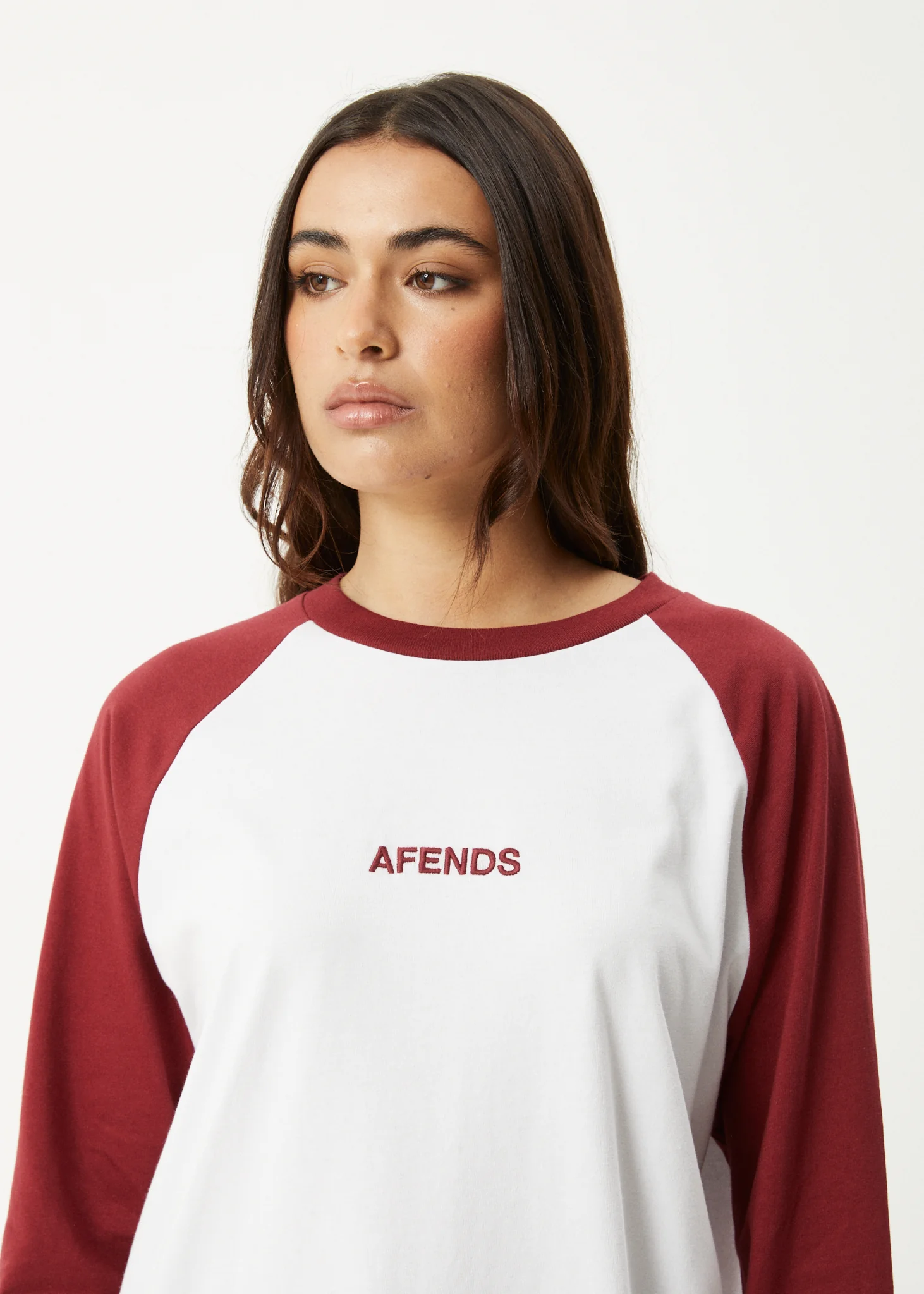 AFENDS Womens Ryan -  Oversized Long Sleeve Raglan Tee - Burgundy - Image 2