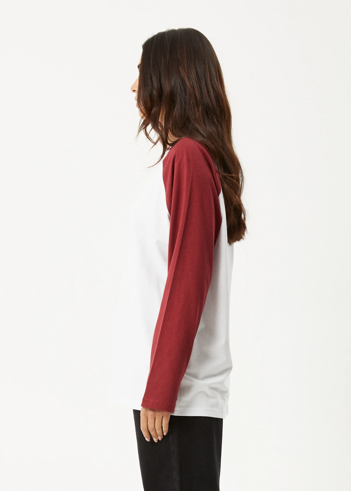 AFENDS Womens Ryan -  Oversized Long Sleeve Raglan Tee - Burgundy - Image 4
