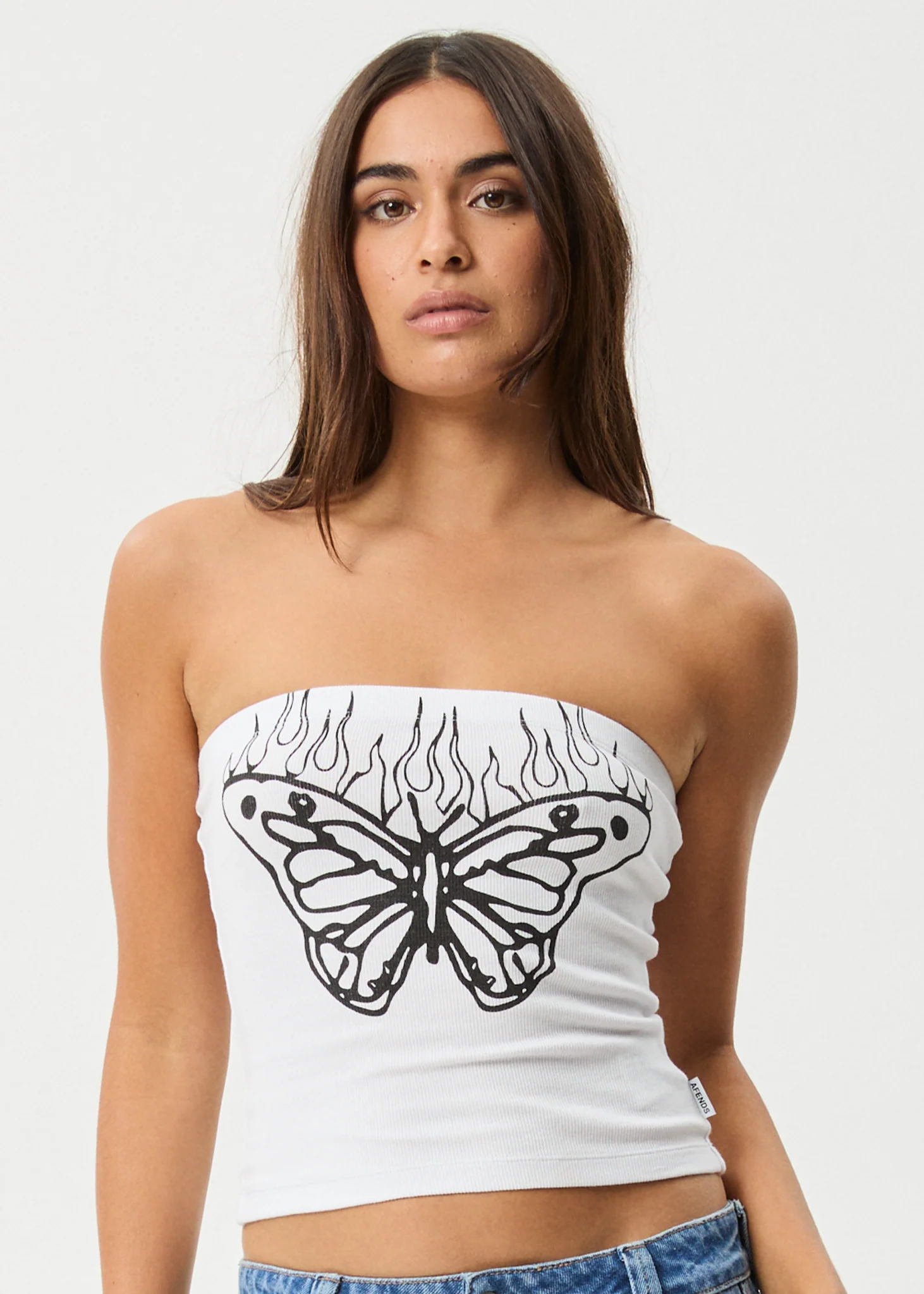 AFENDS Womens Set Fire - Rib Tube Top - White - Image 2