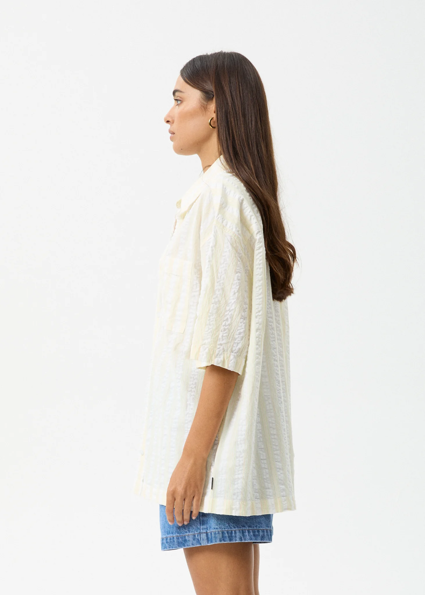 AFENDS Womens Splice - Seersucker Short Sleeve Shirt - White / Lemongrass - Image 4