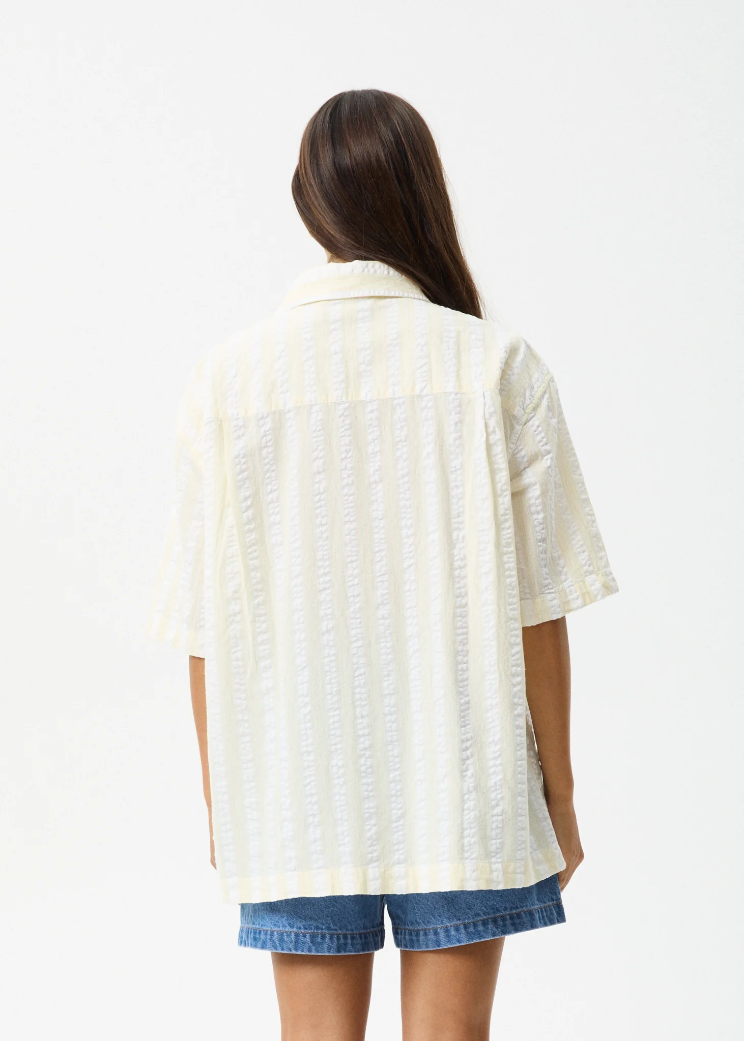 AFENDS Womens Splice - Seersucker Short Sleeve Shirt - White / Lemongrass - Image 5