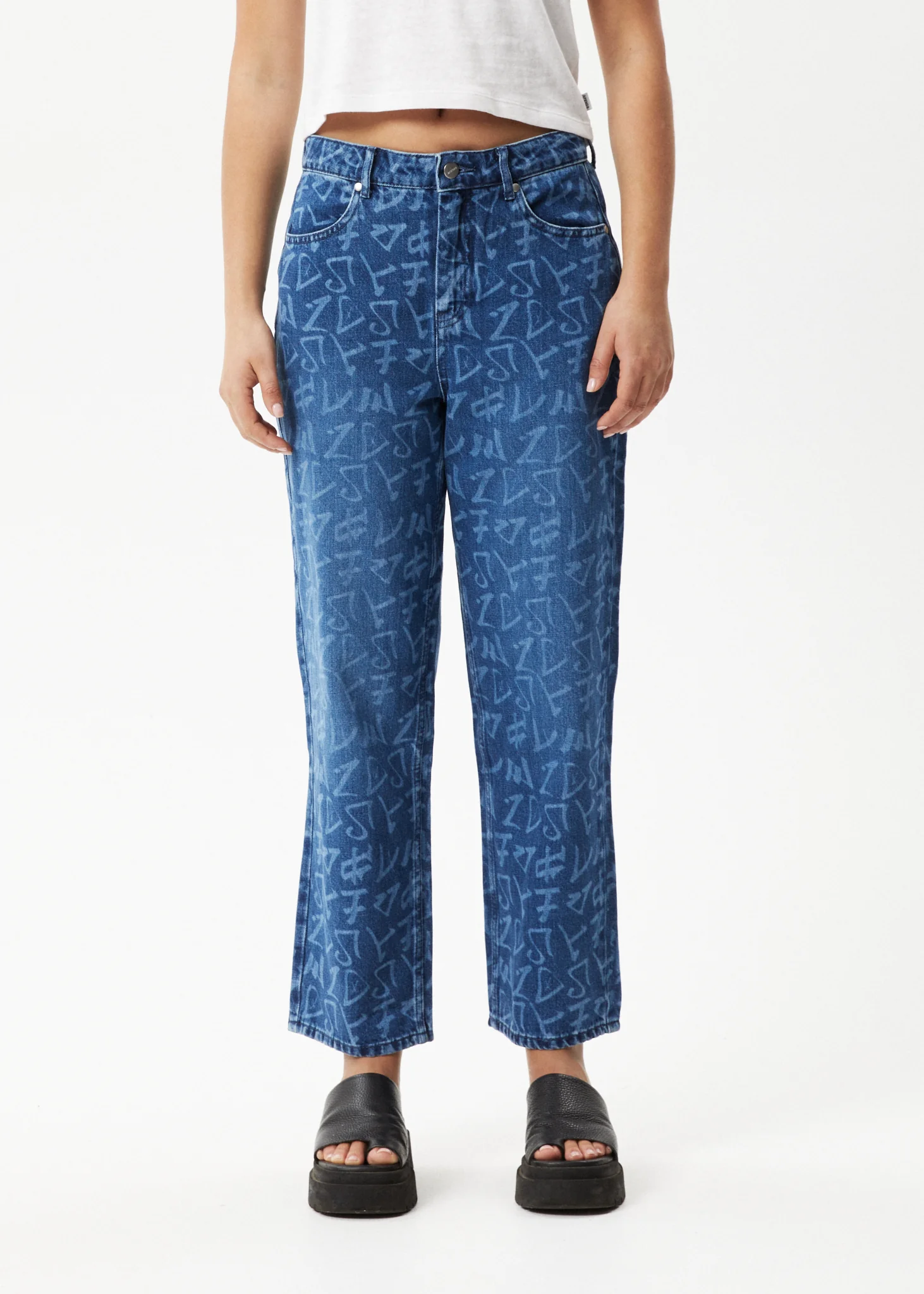 AFENDS Womens Tagged Shelby - Denim Wide Leg Jean - Graffiti Blue - Image 3