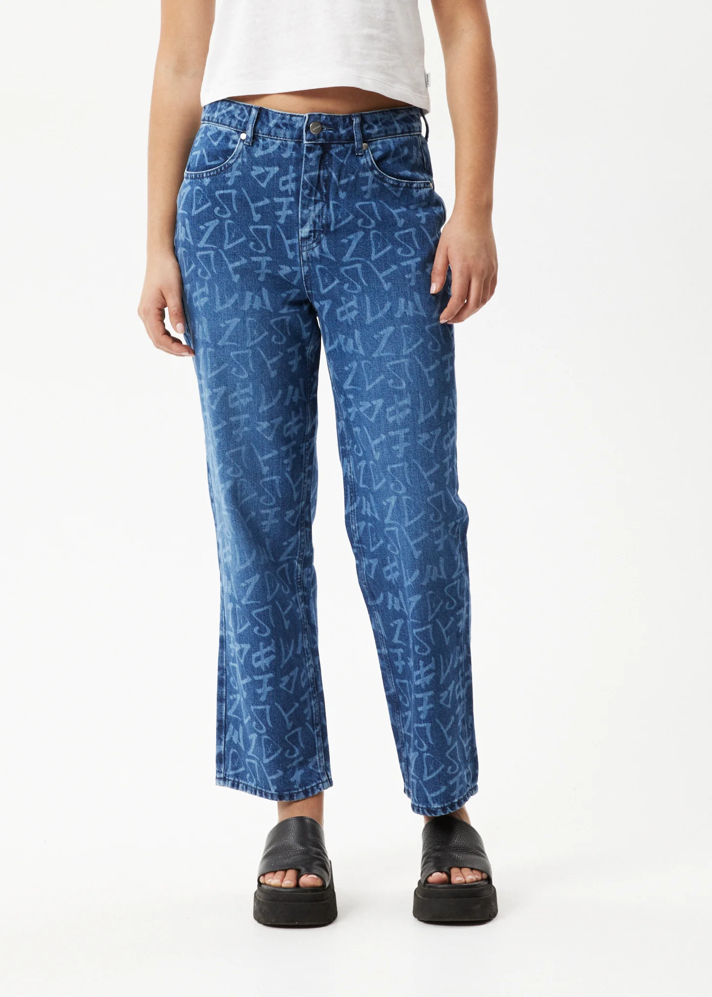 AFENDS Womens Tagged Shelby - Denim Wide Leg Jean - Graffiti Blue - Image 4